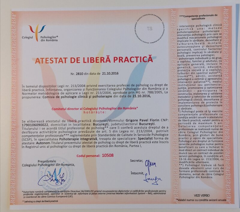 Atestat de libera practica specialist